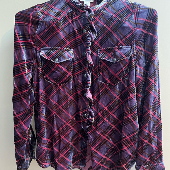 Sundance Ruffle velvet button down S - Picture 3 of 8